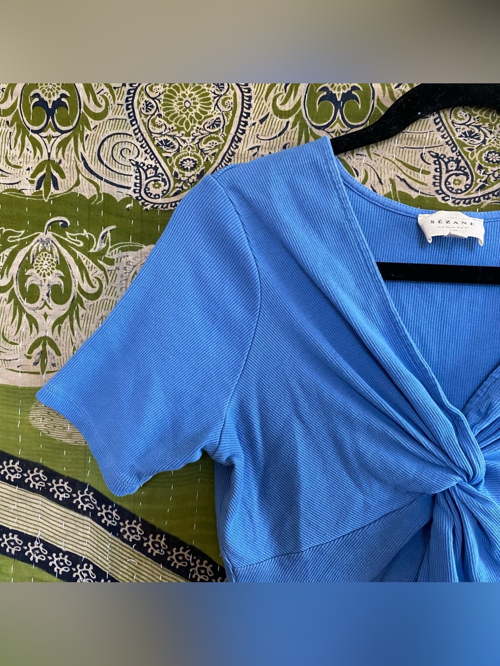 Sezane Bleuet Maia Ribbed Twist Front Top Size Large Quiet Luxury Best Seller - Picture 5 of 15